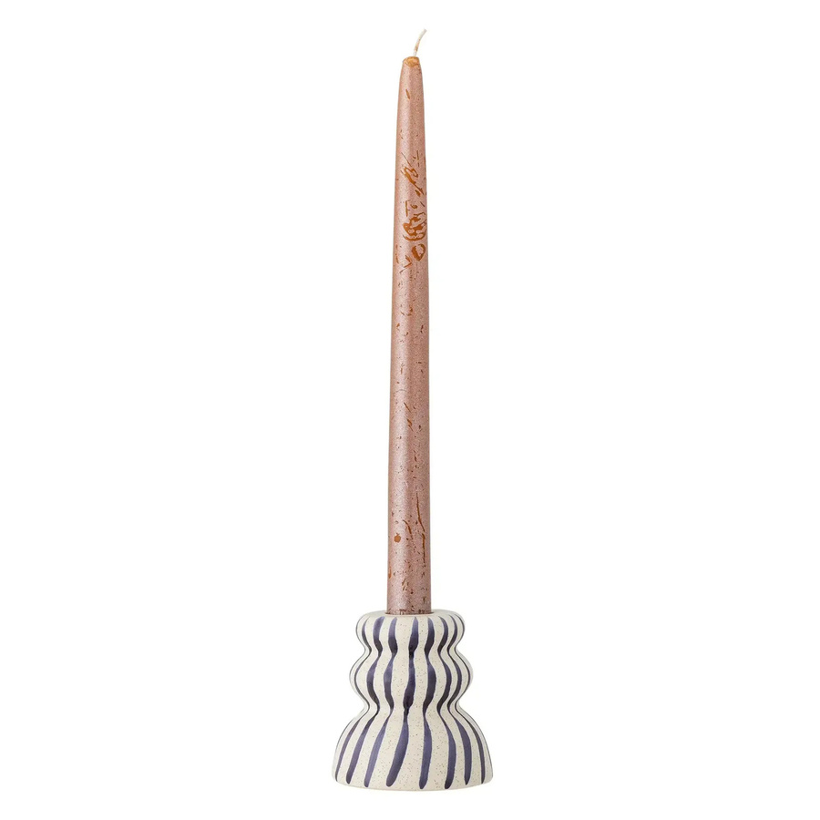 Bloomingville Kerzenhalter Gabin aus Steingut in Blau mit grafischem Design, Höhe: 8 cm - Bild 1