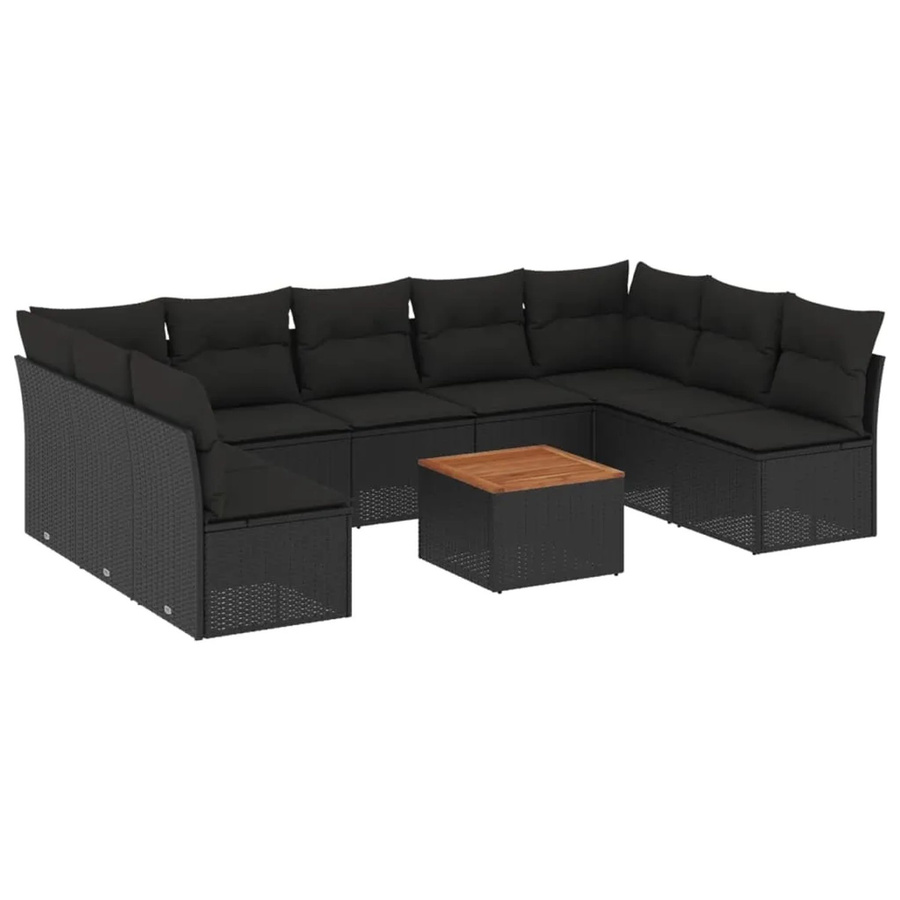 vidaXL 10-tlg Garten-Sofagarnitur mit Kissen in Schwarz aus PE-Rattan und pulverbeschichtetem Stahl - Bild 2
