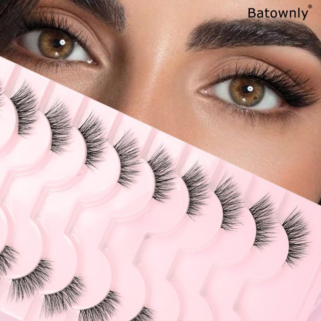 Batownly Halbe Wimpern, 10 Paar, Unisex, Natürlich, Transparenter Stiel - Bild 1