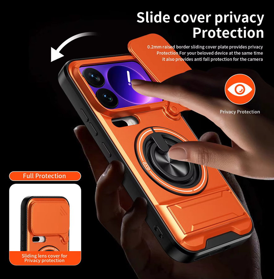 Stoßfeste Panzer-Handyhülle für Xiaomi 17 Pro Max 5G und 17 Ultra mit Kameraschutz, aufklappbarem Ständer und magnetischer Abdeckung in Schwarz und Orange - Bild 6