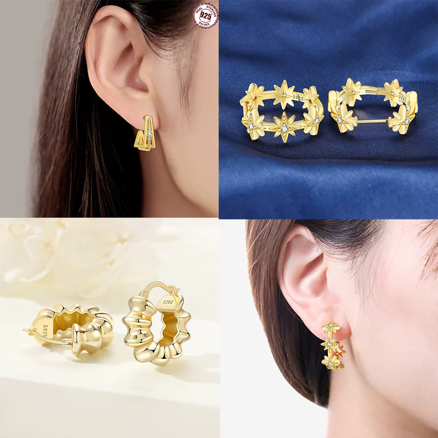 Creolen, Stern, Gold, Silber, Damen - Bild 2