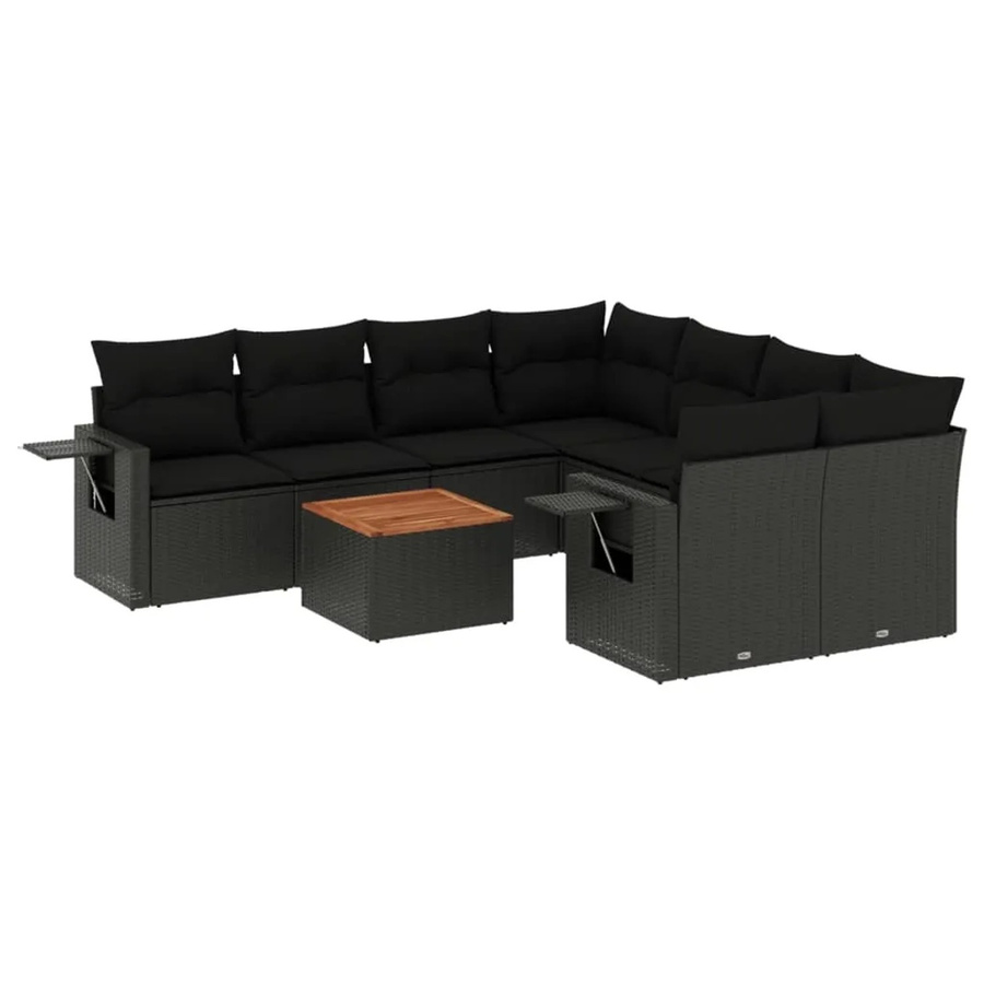 vidaXL 9-tlg. Garten-Sofagarnitur in L-Form aus schwarzem Poly-Rattan mit Kissen und pulverbeschichtetem Stahlrahmen - Bild 2