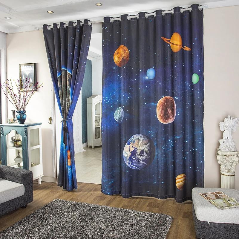 Yiran Furniture Science Fiction Verdunkelungsvorhang mit 3D Nebel und Sternen Motiv, B: 55 cm, H: 120 cm, 2er-Set - Bild 2