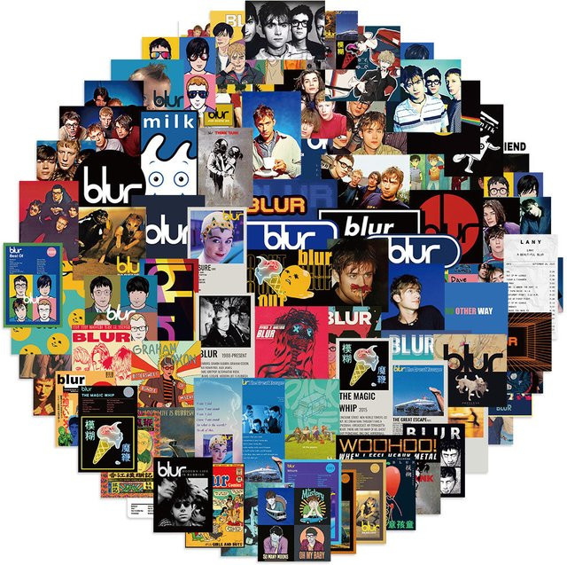 100 Stück BLUR Rockband Aufkleber aus wasserfestem PVC in Multicolour für Gitarre, Gepäck und Notizbücher - Bild 1
