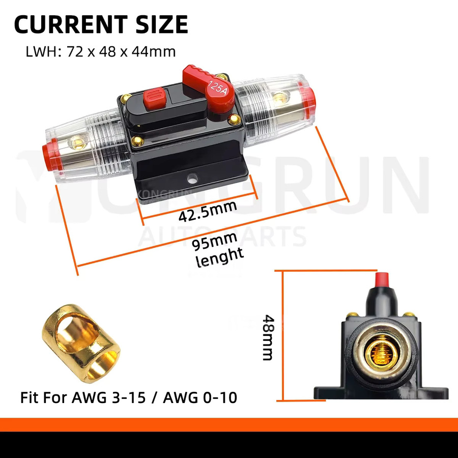 Wasserdichter Marine-Leistungsschalter mit manuellem Reset für Auto-Audiosysteme, 12 V bis 48 V DC, Farbe: Schwarz - Bild 5