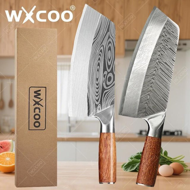 WXCOO Mehrzweck-Kochmesser aus Edelstahl in Silber mit Holzgriff als Fleischbeil und Ausbeinmesser - Bild 1