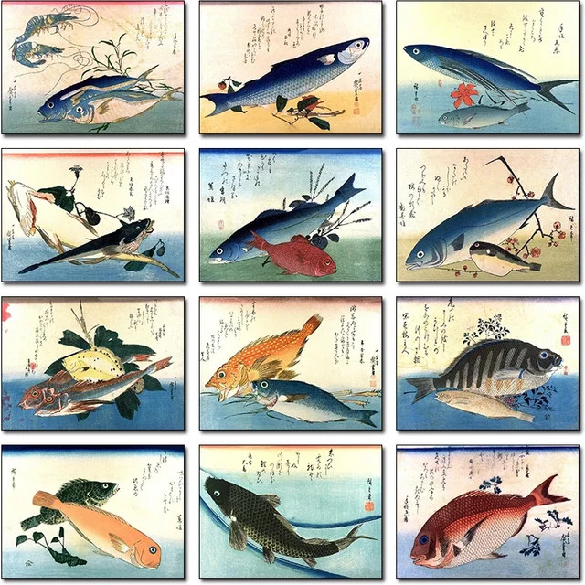 Potdemiel Leinwandgemälde Ando Hiroshige Japan Retro-Kunstwerk Angeln Multicolour ungerahmt - Bild 1