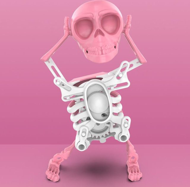 Fashnics Aufzieh-Tanzender Skelettmann, Totenkopfpuppe, pink - Bild 1