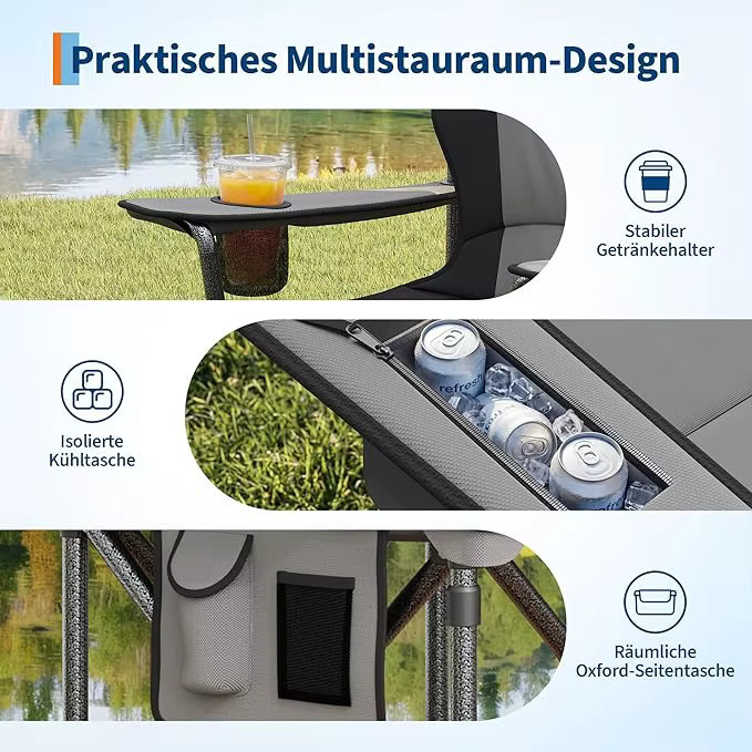 HiMISS 2er Set ultrabreite Campingstühle mit gepolsterter hoher Rückenlehne, zusammenklappbar, Belastbarkeit bis 200 kg - Bild 6