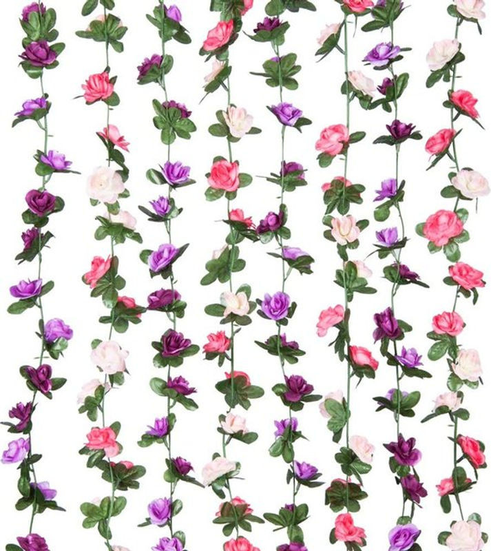 Künstliche Blumen-Girlande youyouhuan mit Rosen und Efeu in Lila und Mehrfarbig, 2 m hängende Blumengirlande für Hochzeit, Garten und Dekoration - Bild 1