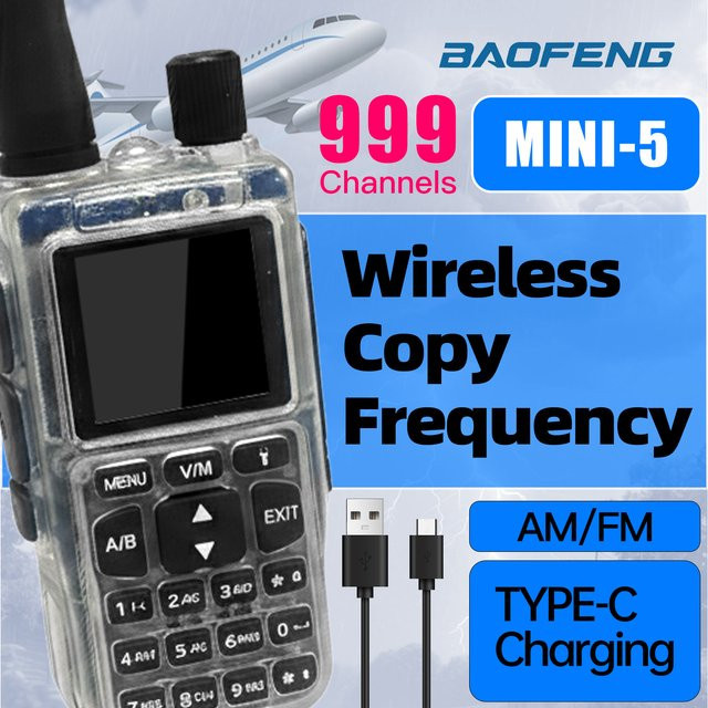 Baofeng MINI-5 Walkie-Talkie mit 5W Dualband-Kommunikation, USB-C Ladeschnittstelle und Kopierfunktion in Transparent - Bild 1