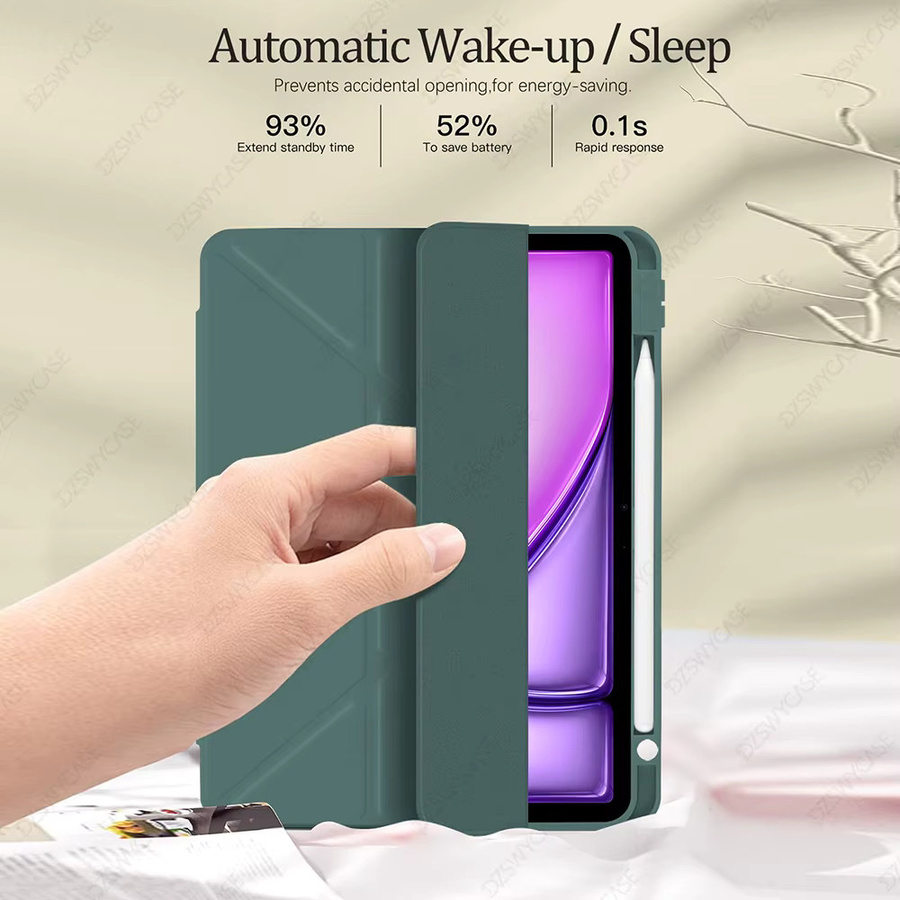 DZSWYCASE Schutzhülle für iPad Air 4. und 5. Generation sowie iPad Air 11 M2 M3 M4, TPU Softcover mit Stifthalter und Y-förmigem Ständer, Auto-Sleep/Wake-Funktion, Schwarz und Grün - Bild 2