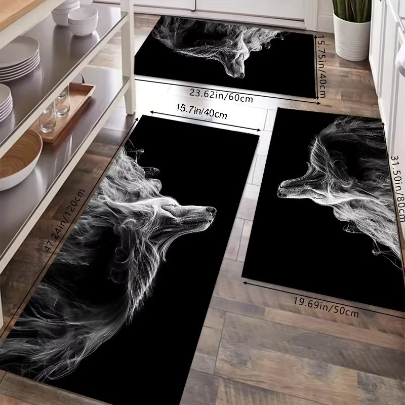 3-teiliges Set rutschfeste Küchenmatten mit modernem Grafikdesign in Schwarz für Eingangsbereich und Waschraum - Bild 3