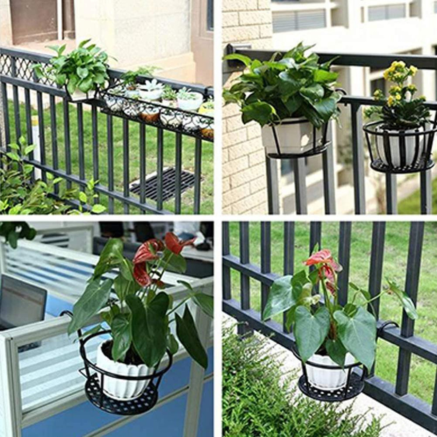 TOMTOP JMS Pflanzkörbe aus Eisen in Schwarz als Blumentopfhalter und Hängegeländer für Terrasse und Balkon - Bild 2
