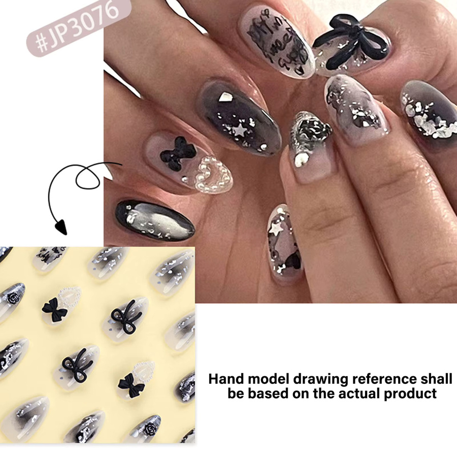 YADORNOS Press On Nails, Black, 24 Stück, Glänzend, Unisex - Bild 2