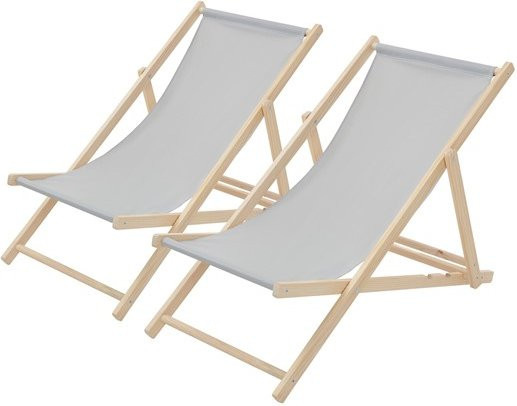 ECD Germany 2er Set Klappbare Gartenliegen aus Holz in Hellgrau - Bild 1