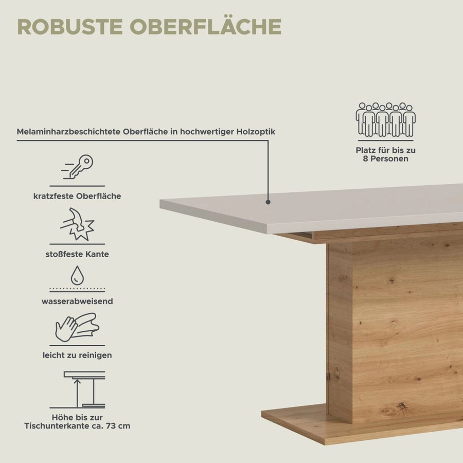 Esstisch Home-X von Inn.Furn aus Eiche und MDF in Kaschmir/Beige, ausziehbar, rechteckig, modern - Bild 4