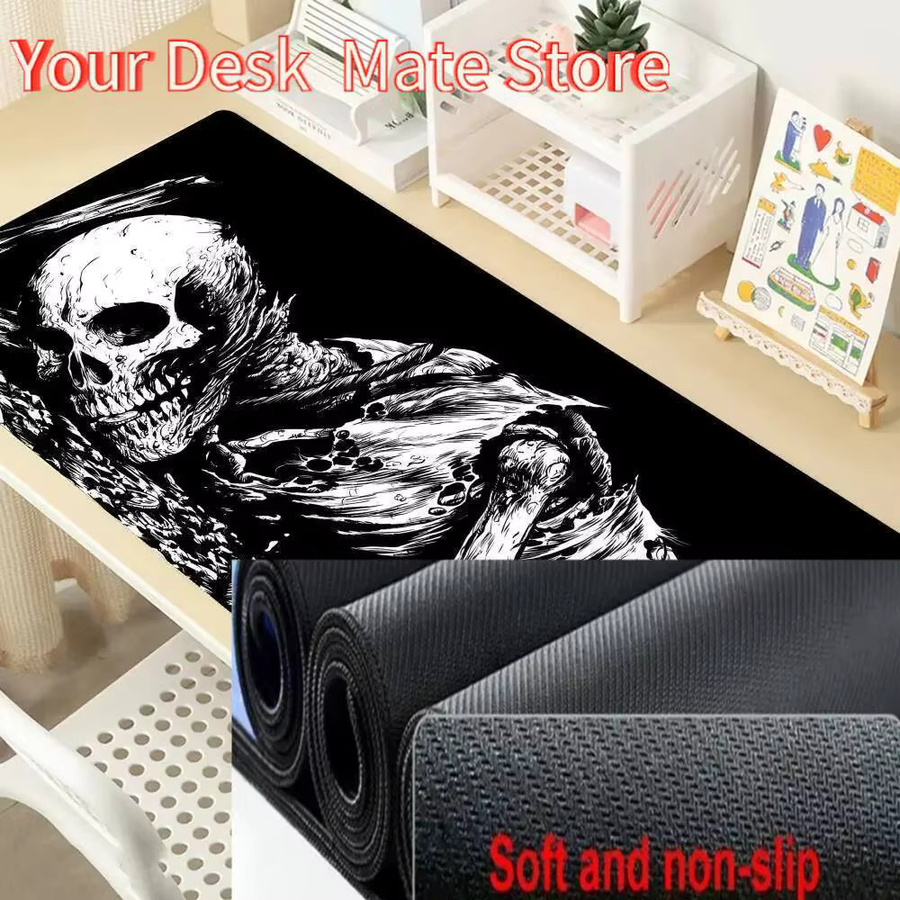 LockEdge Dark Horror Skull Gaming-Mauspad in Schwarz als große Schreibtischunterlage für Computer und Tastatur - Bild 4