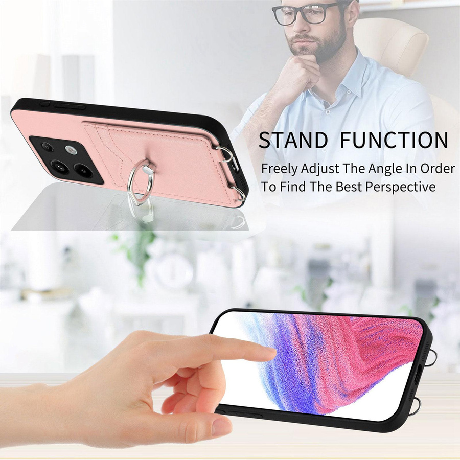 Xiaomi 14T Pro Hülle mit Crossbody Halskette Lanyard und Geldbörse aus Leder inklusive Kartenschlitzen, Ringhalter und Ständer in Grün, Lila, Rot oder Pink - Bild 1
