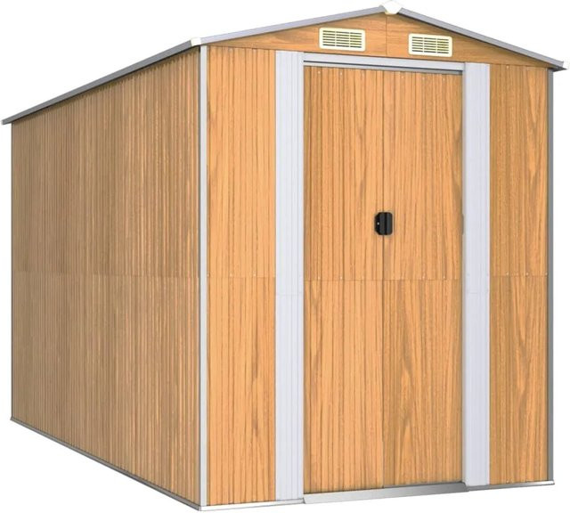 vidaXL Geräteschuppen aus verzinktem Stahl in Hellbraun mit doppelten Schiebetüren und Lüftungsöffnungen B: 357 cm, T: 192 cm, H: 223 cm - Bild 1
