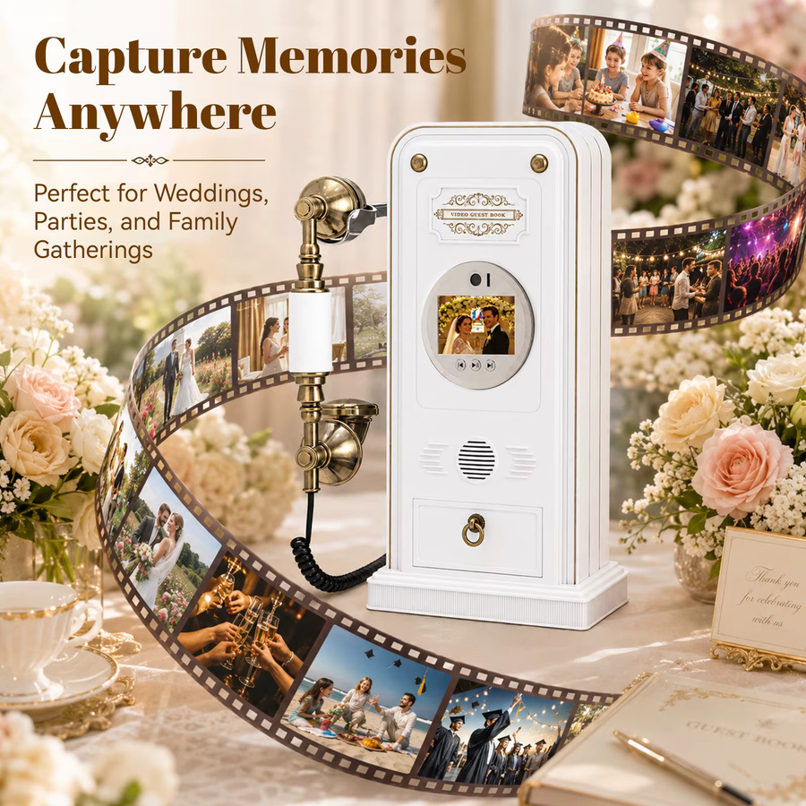 Video-Gästebuch-Telefon von FEIYAQI für Hochzeiten mit 1080P-Kamera, LED-Licht und 32 GB Speicher in Schwarz oder Weiß - Bild 5