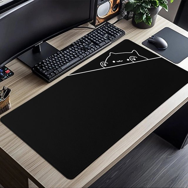Riccu Kawaii Mauspad Schwarze Katze Weiß Minimalistisches Anime Gaming Mauspad und Schreibtischunterlage - Bild 1