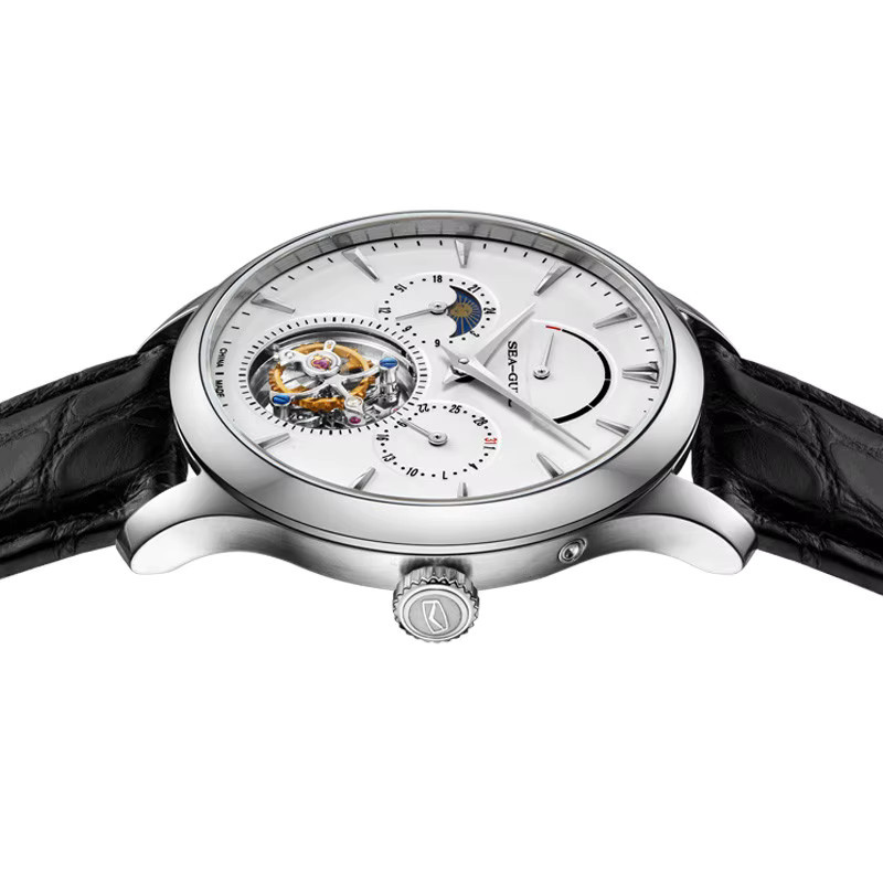 Seagull Armbanduhr Tourbillon, Handaufzug, Edelstahl, Leder, Herren - Bild 6