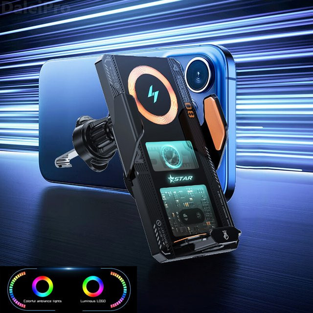 Magnetische kabellose Auto-Ladestation mit 66W Schnellladefunktion und Infrarot-Induktion für Samsung, iPhone und Xiaomi in Schwarz - Bild 1