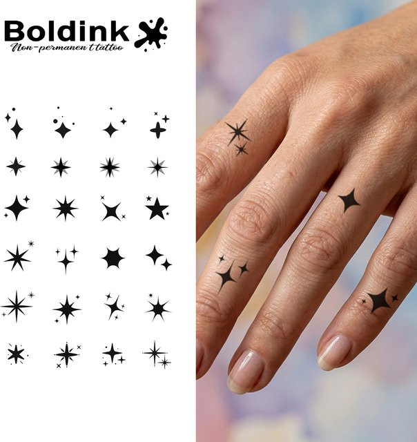 BOLDINK Pure Black Silhouette Mini Star Tattoo-Aufkleber, Unisex - Bild 1