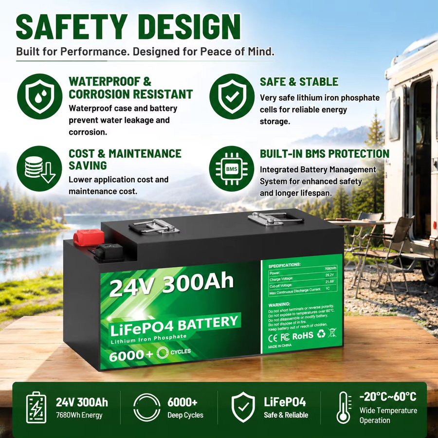 PAPOOL LiFePO4 Lithium-Batterie mit Bluetooth für Solar, RV und Golf Cart, Schwarz - Bild 5