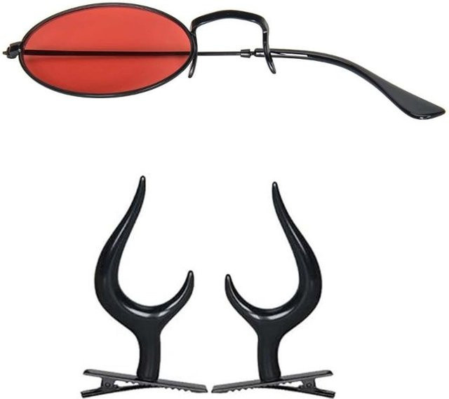 Alastor Cosplay Monokel mit Brillen Kette, Teufelshörner, Haarklammern, Unisex - Bild 1