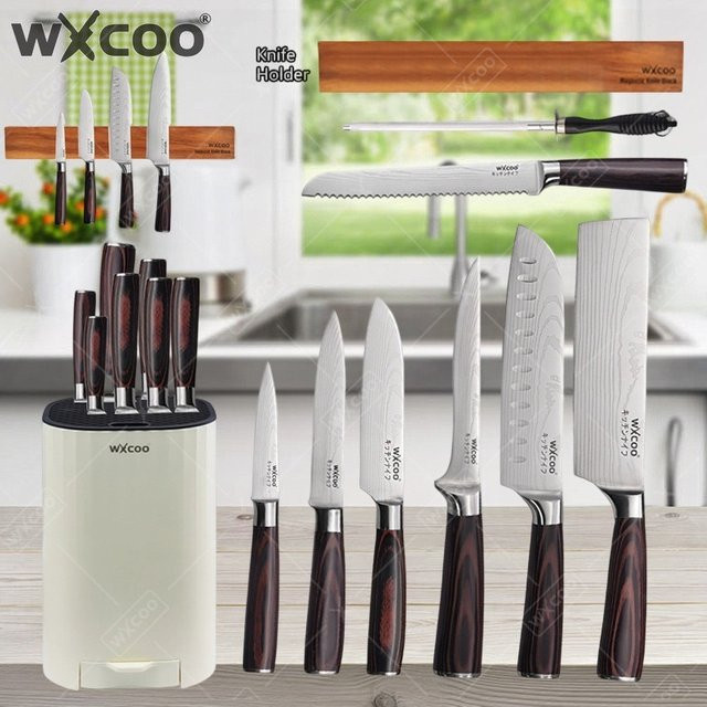 WXCOO Profi Damaszener Chefmesser aus Edelstahl mit Holzgriff zum Schneiden von Fleisch, Brot und Obst - Bild 1