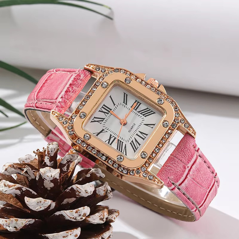 RUNERR Armbanduhr Quarz, Leder, Rosa, Roségold, Diamantbesetzt, Damen - Bild 2