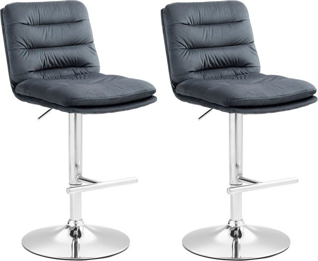 CLP 2er Set Barhocker Damar mit Samtbezug, höhenverstellbare und drehbare Barstühle mit Rückenlehne und Fußstütze in modernem Design - Bild 1