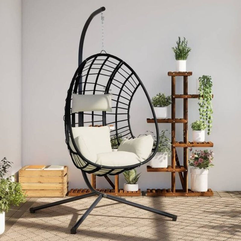 Vidaxl Hängesessel im Ei-Design mit Ständer aus Rattan und Stahl in Beige - Bild 1