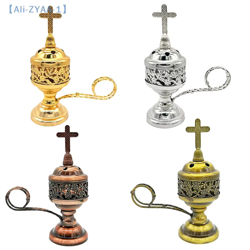 JETTING Kreuz-Räuchergefäß aus Metall in Silber mit floralem Design für Sandelholz und Holzkohle - Bild 3