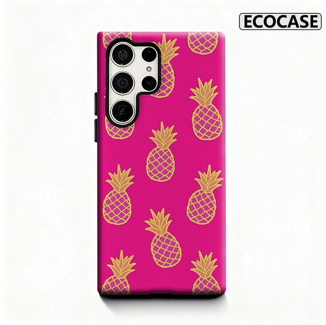 Rosa Handyhülle mit Ananas-Muster für Samsung Galaxy S25 Ultra, S24 und S23 Ultra Plus mit glänzender doppellagiger Rückseite - Bild 1