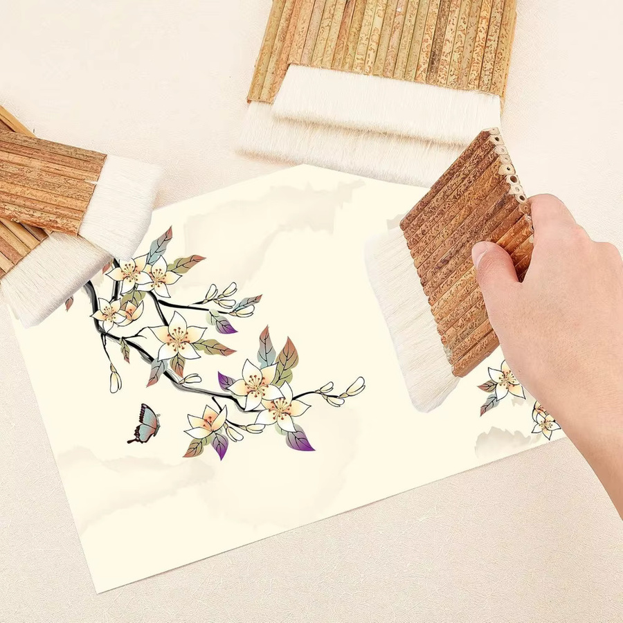 Aquarellpinsel Set mit Bambusgriff in 5 Größen, braun, ideal für Keramikmalerei und Reinigung - Bild 3