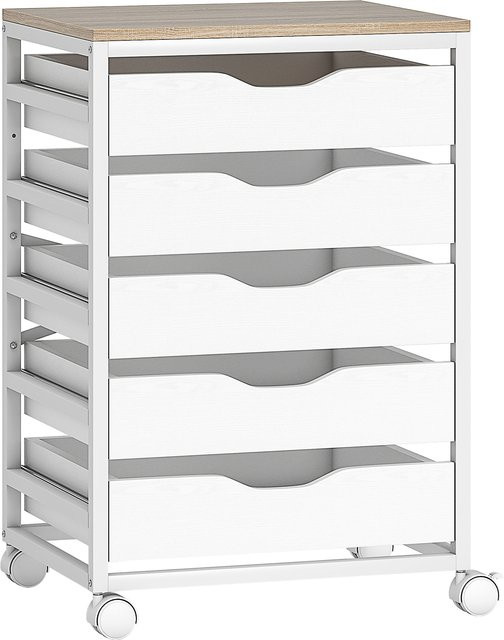 HOMCOM Bürocontainer auf Rollen mit 5 Schubladen aus Holz in Weiß, B/T/H: 50 x 40 x 74,5 cm - Bild 1