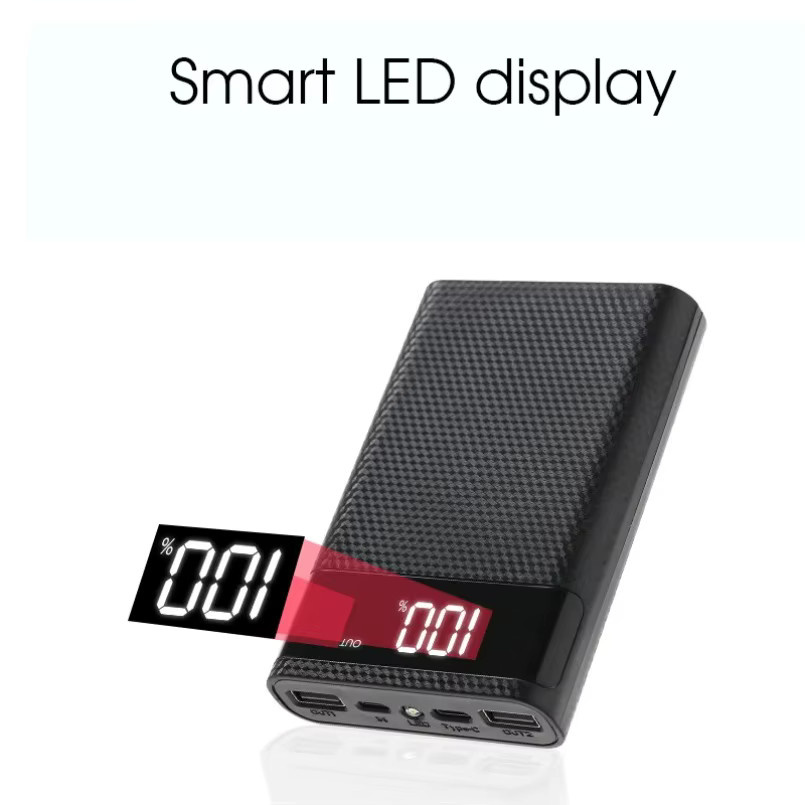 VIKEFON DIY Power Bank Gehäuse für 4x 18650 Li-Ion Akkus mit Dual USB und Typ C Anschluss in Schwarz - Bild 2