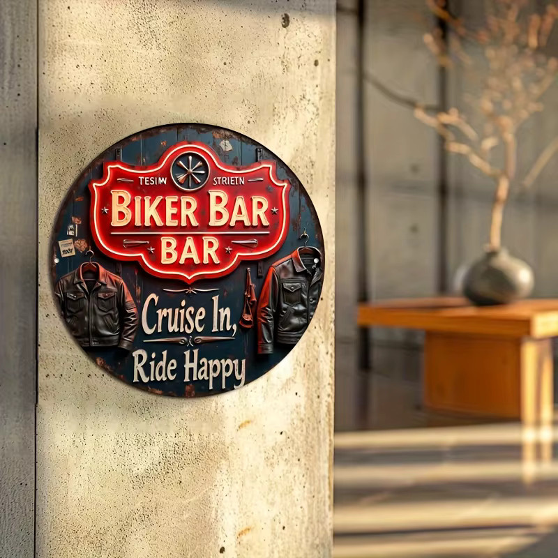 Potdemiel Vintage Biker Bar Metallwandschild im Retro-Neon-Stil, Mehrfarbig, B/H: 20,32 x 20,32 cm - Bild 4