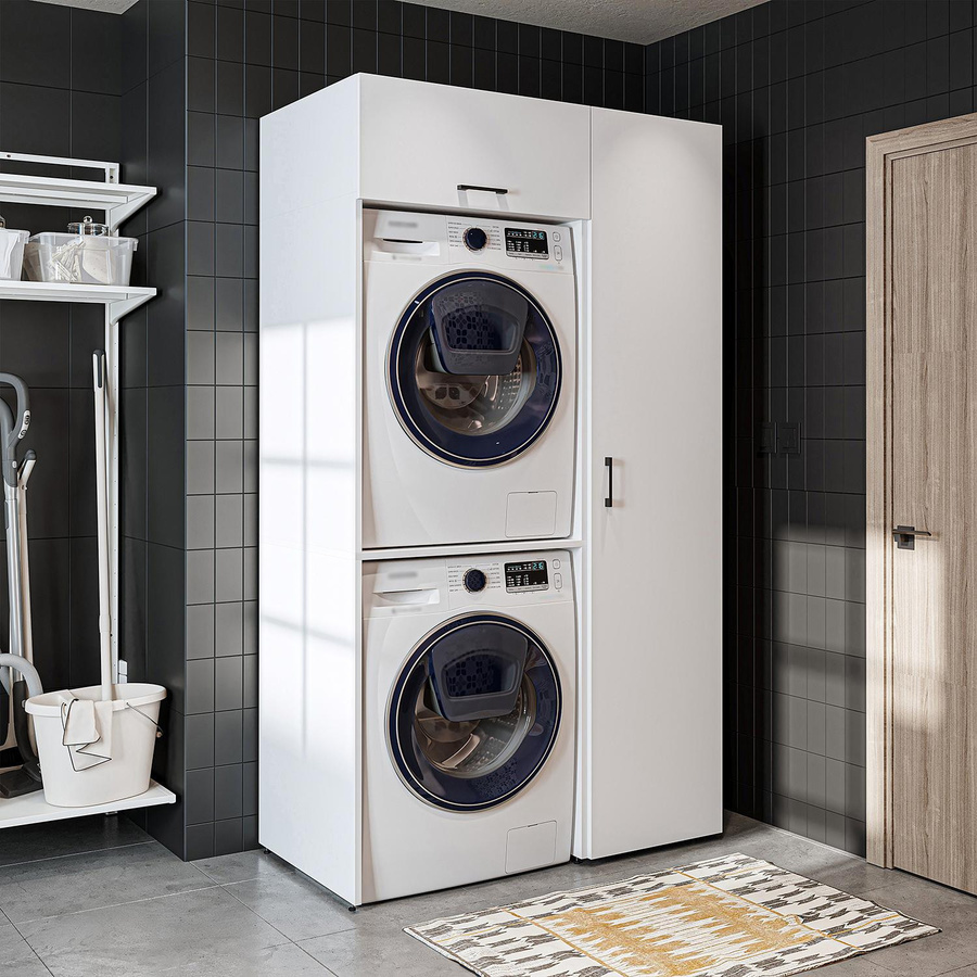 Roomart DUO-I Waschmaschinenumbauschrank Set für Waschmaschine und Trockner, Weiß, Breite: 112 cm - Bild 1
