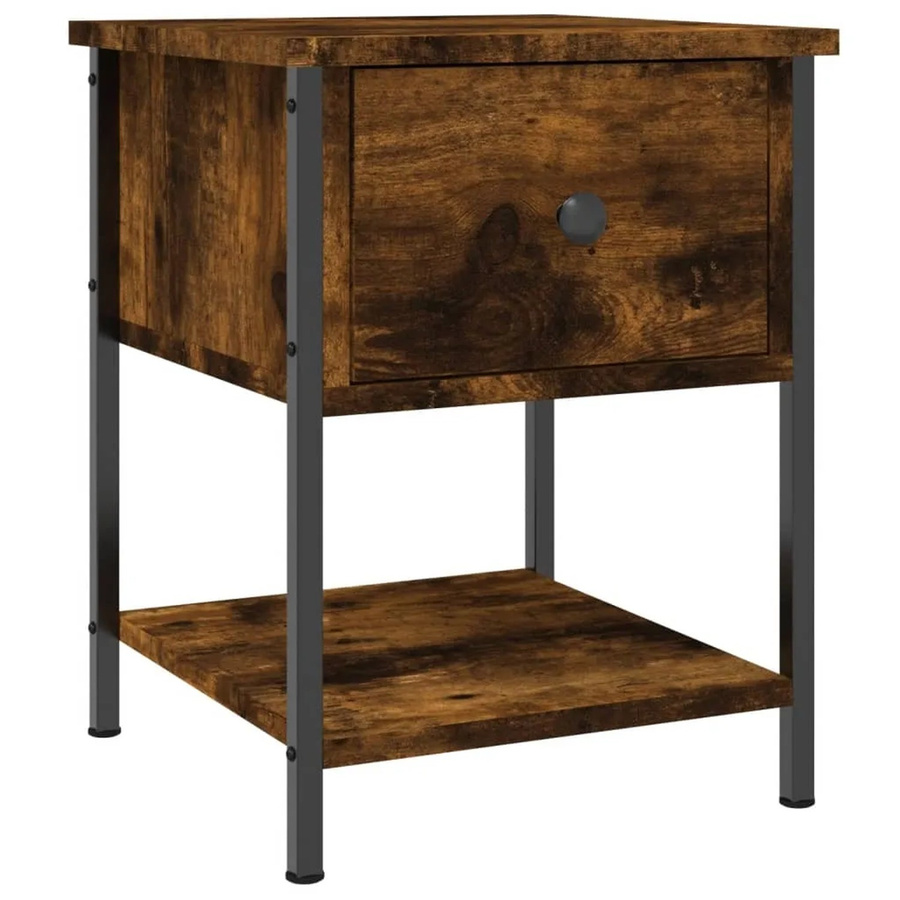 vidaXL Nachttisch Räuchereiche in Braun aus Holzwerkstoff und Eisen, B/T/H: 35,5 x 35,5 x 45 cm - Bild 2