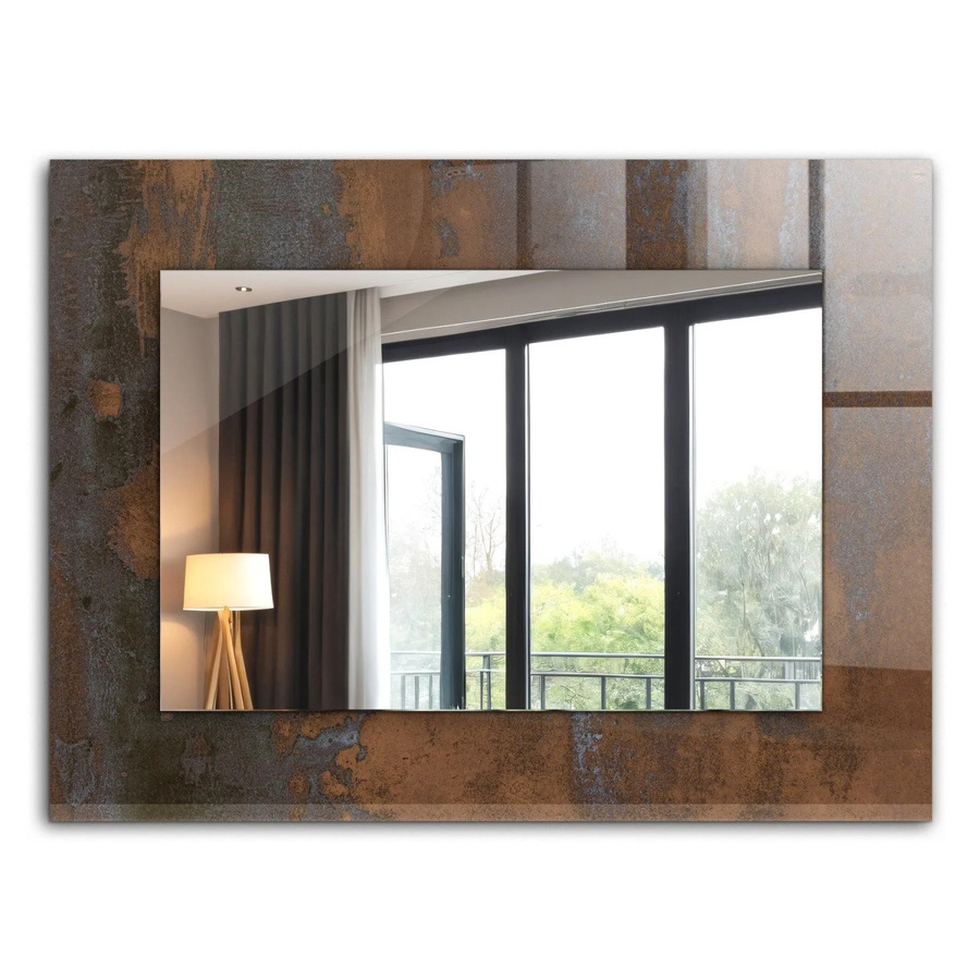 Tulup Spiegel mit dekorativem Rostmetall-Aufdruck in Braun, Rechteckig, B: 80 cm, H: 60 cm - Bild 2