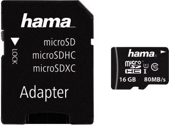 Hama microSDHC Speicherkarte 16GB Class 10 UHS-I mit Adapter in Schwarz - Bild 1