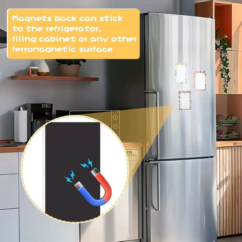 Magnetischer Kühlschrank-Notizblock mit Blumenmuster in Pink und Multicolour, abreißbarer Planer für Einkaufslisten und Notizen für Küche und Büro - Bild 2