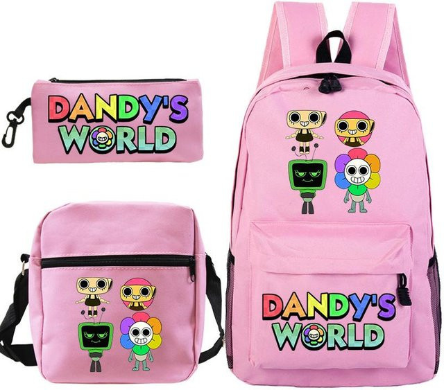 3-teiliges Schulrucksack-Set in Pink aus Oxford-Stoff mit Schultasche, Schultergurt und Federmäppchen - Bild 1