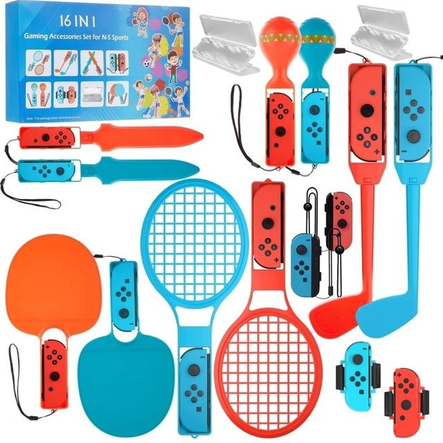 Benicabaly 16-in-1 Switch Sports Zubehör-Bundle für Nintendo Switch OLED, Sportzubehör-Set mit Golfschlägern in Multicolour - Bild 1