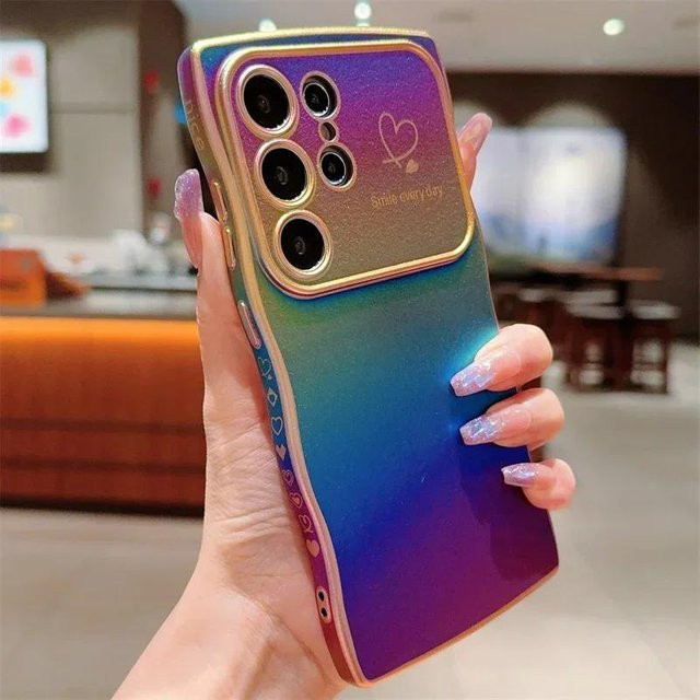 Stoßfeste TPU Handyhülle mit buntem Herz-Design und galvanisierten Wellen für Samsung Galaxy S25 S24 S23 FE S22 Plus Ultra S22 5G in Blau - Bild 1