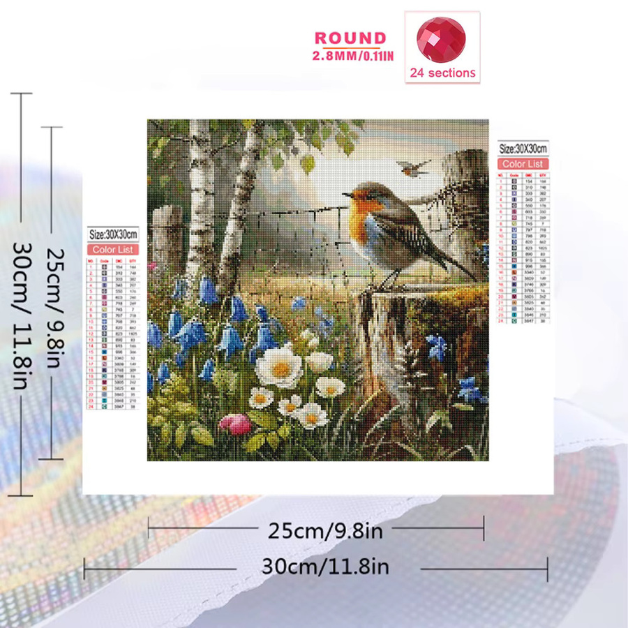 Momoart Diamond Painting Set Vogel und Blumen mit runden Diamanten in Multicolour für Wandkunst - Bild 2